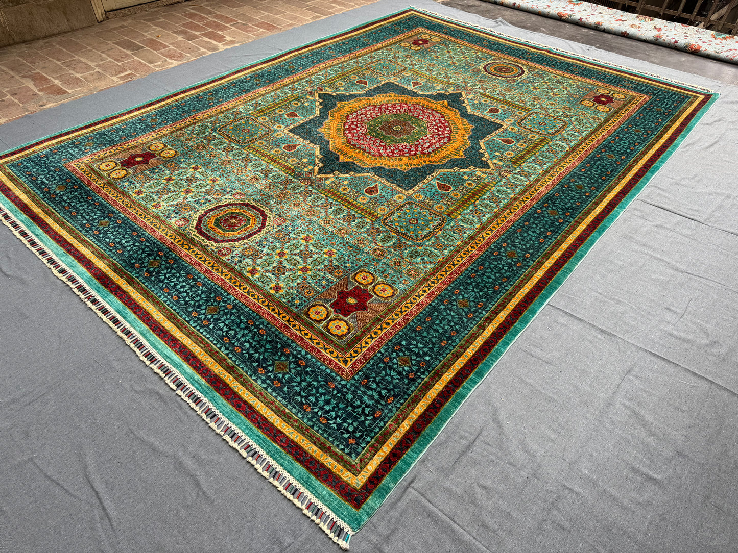 Luxury Handmade Turquoise and Red,Green Mamluk Wool Rug,Artisan Made One Of kind Luxury 8x11 living room rug,Large Luxury living room rug