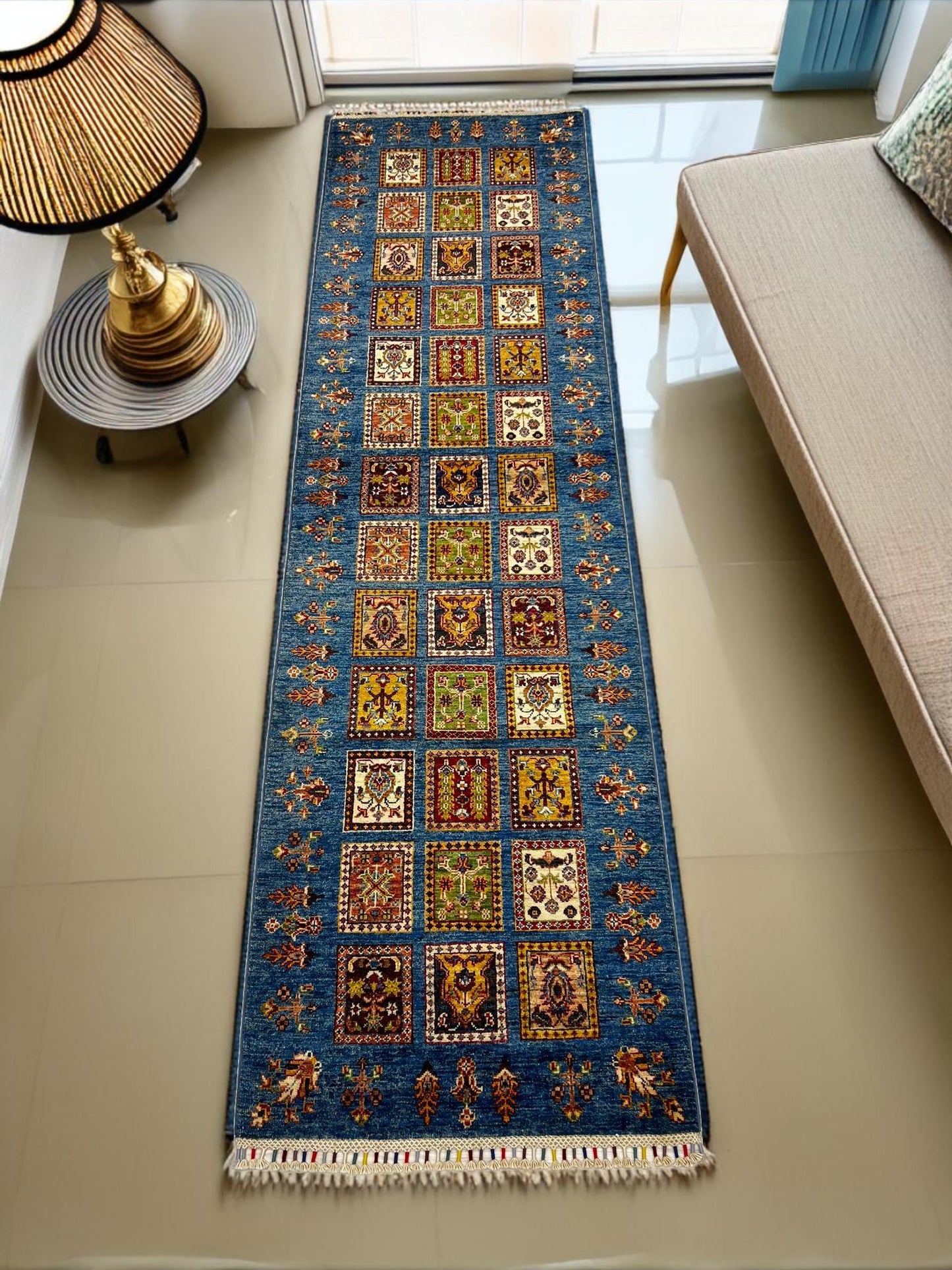 Handmade Persian-Style Runner Rug–Colorful Bohemian Long runner rug for Entryway,Bohemian long runner rug,Turkish Handmade Wool runner rug.