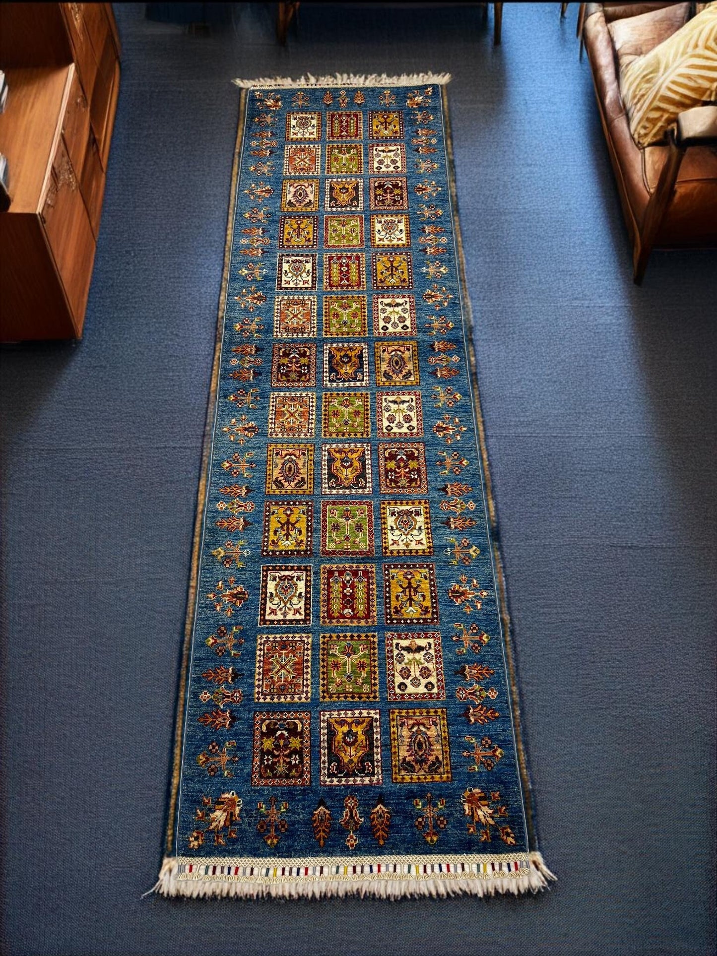 Handmade Persian-Style Runner Rug–Colorful Bohemian Long runner rug for Entryway,Bohemian long runner rug,Turkish Handmade Wool runner rug.