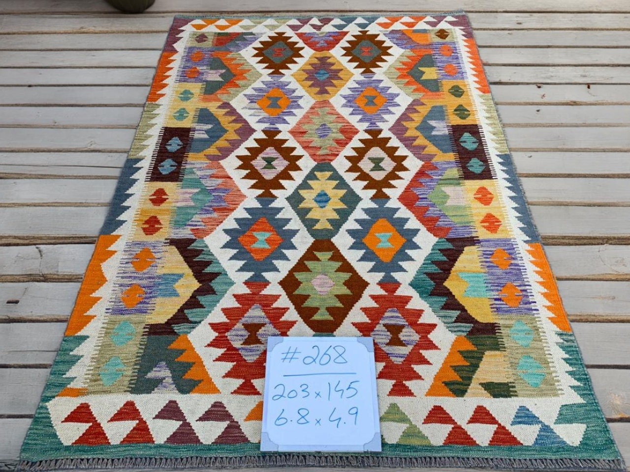 Southwestern Style Handwoven Kilim Rug- 4.9x6.8ft Handwoven Area Rug,Vibrant Tribal Kilim Rug ,Unique Geometric Pattern Colorfull Kilim Rug.