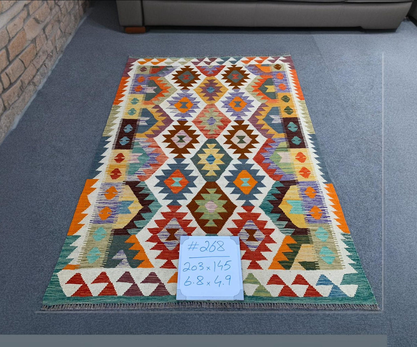 Southwestern Style Handwoven Kilim Rug- 4.9x6.8ft Handwoven Area Rug,Vibrant Tribal Kilim Rug ,Unique Geometric Pattern Colorfull Kilim Rug.