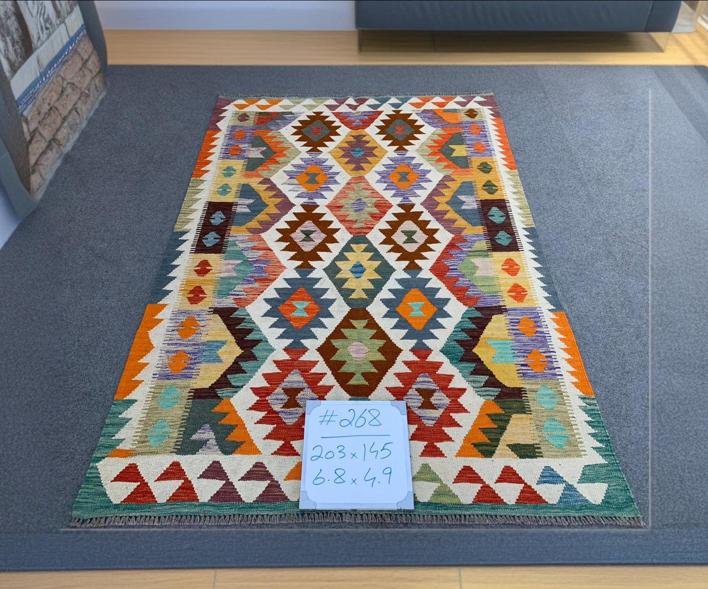 Southwestern Style Handwoven Kilim Rug- 4.9x6.8ft Handwoven Area Rug,Vibrant Tribal Kilim Rug ,Unique Geometric Pattern Colorfull Kilim Rug.