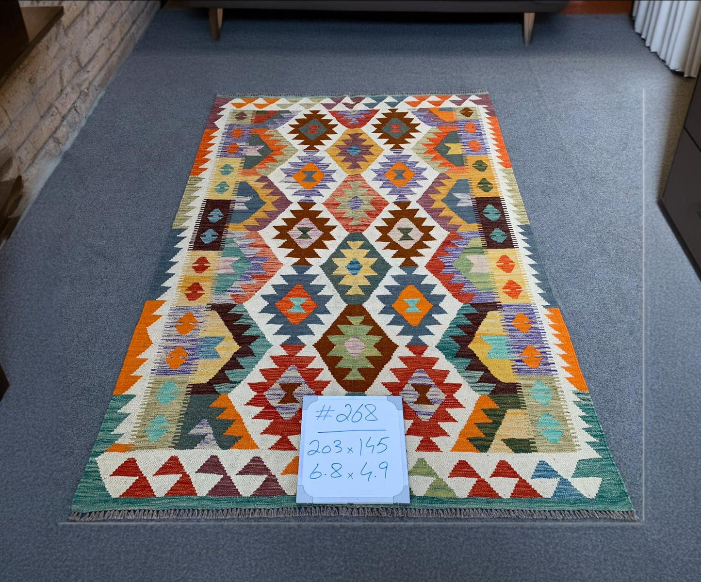 Southwestern Style Handwoven Kilim Rug- 4.9x6.8ft Handwoven Area Rug,Vibrant Tribal Kilim Rug ,Unique Geometric Pattern Colorfull Kilim Rug.