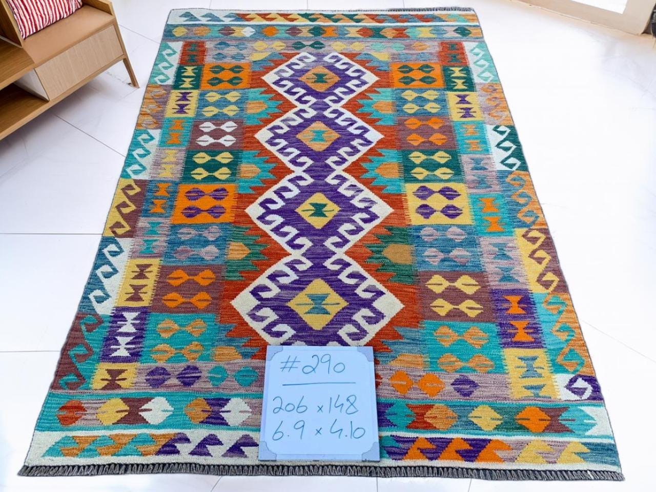 4x7 Blue Bohemian Handwoven Kilim Rug,Vibrant Turkish Area Carpet with Geometric Design Vintage Turkish Kilim Rug,Kilim Rug For Living Room.