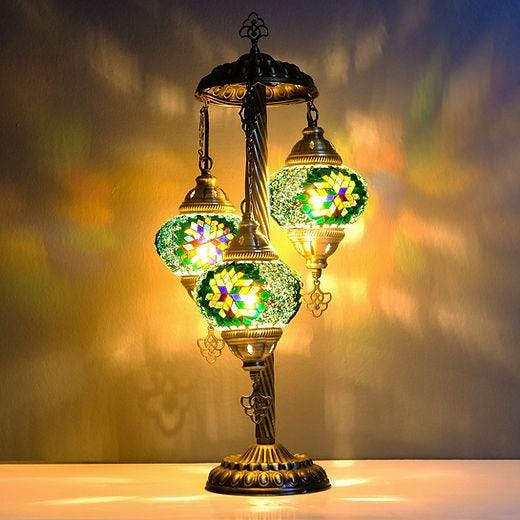 Handcrafted Turkish Mosaic Table Lamp with 3 Blue Glass Globes,Bohemian Table Lights,Moroccan Lighting for Living Room Lights.