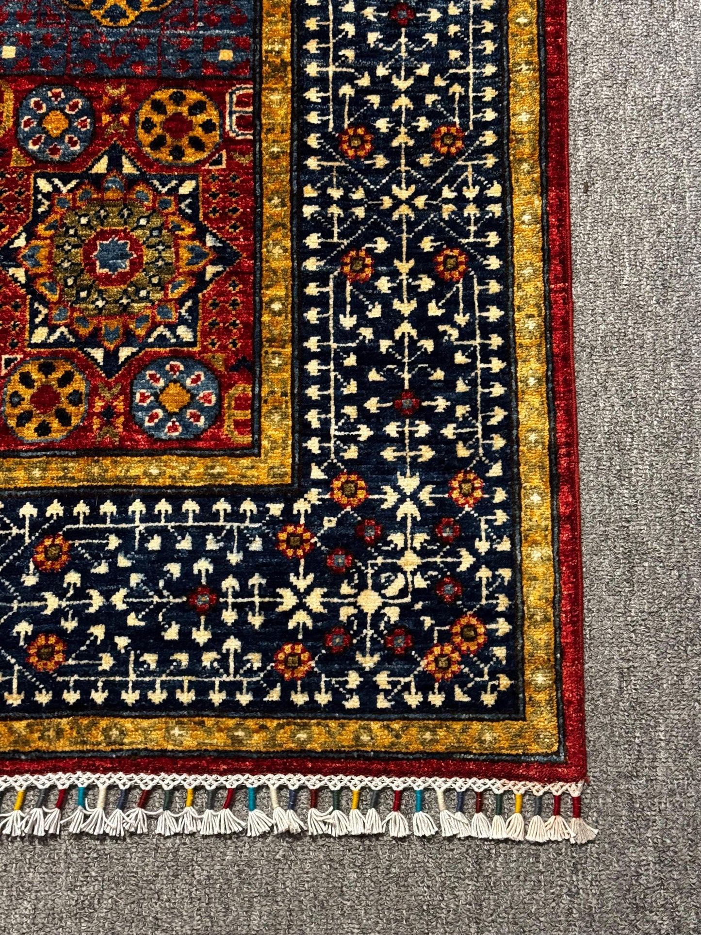 Hand-knotted Persian-Style Wool Rug,Vintage Geometric Oriental Carpet,Authentic Handmade Oriental Rug,Bohemian Turkish Area Rug.Red Area Rug