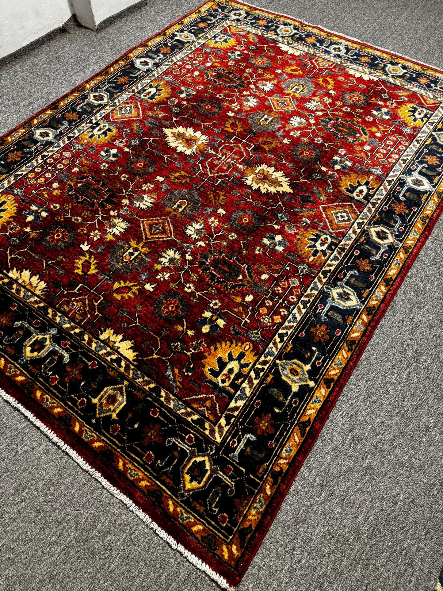 Traditional Persian Style Red Wool Carpet,Luxury Hand-Knotted Rug,Authentic Handmade Area Rug,Oriental Rug for Living Room,Afghan Area Rug.