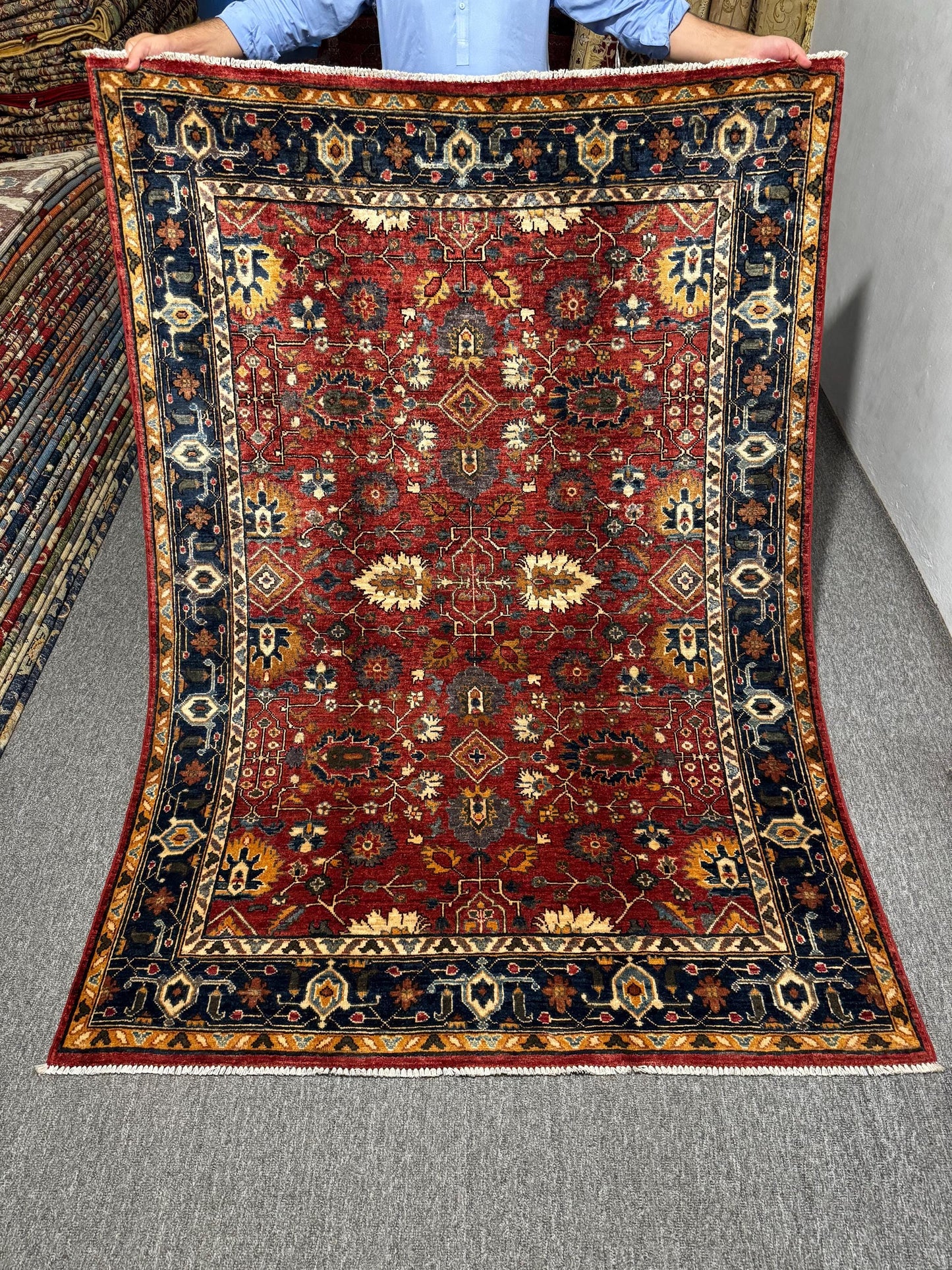 Traditional Persian Style Red Wool Carpet,Luxury Hand-Knotted Rug,Authentic Handmade Area Rug,Oriental Rug for Living Room,Afghan Area Rug.