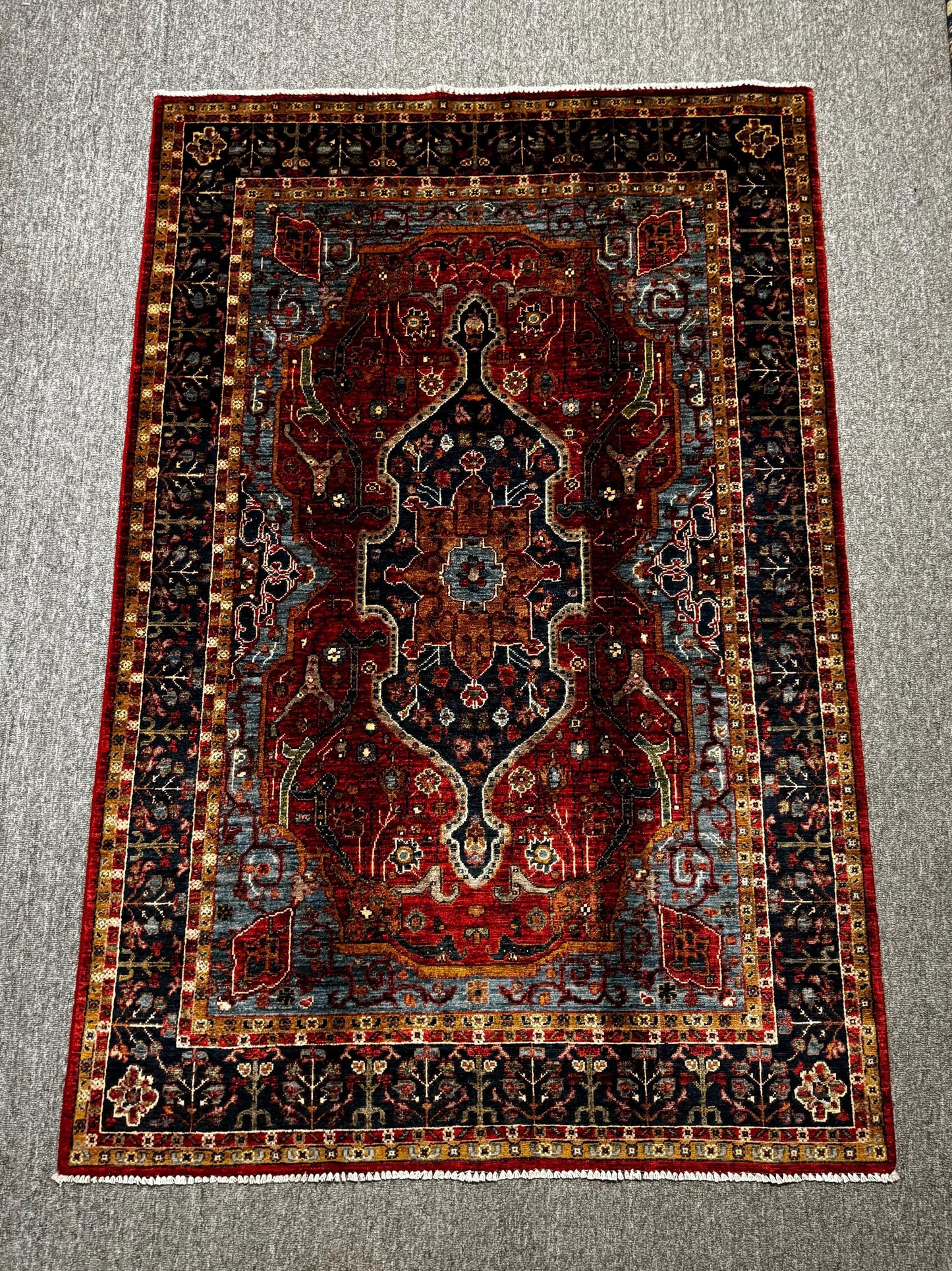 Handmade Persian Rug-Red and Blue Wool Carpet with Medallion Design,Large Handmade Area Rug,Traditional Oriental Wool Carpet,Oriental Rug.