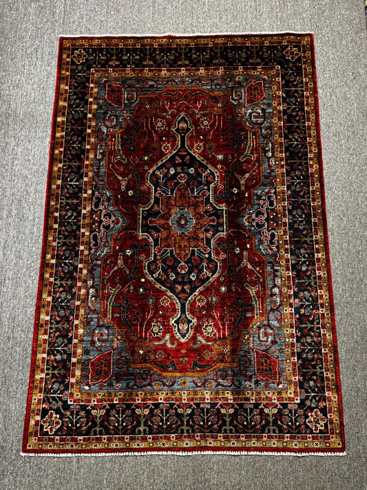 Handmade Persian Rug-Red and Blue Wool Carpet with Medallion Design,Large Handmade Area Rug,Traditional Oriental Wool Carpet,Oriental Rug.