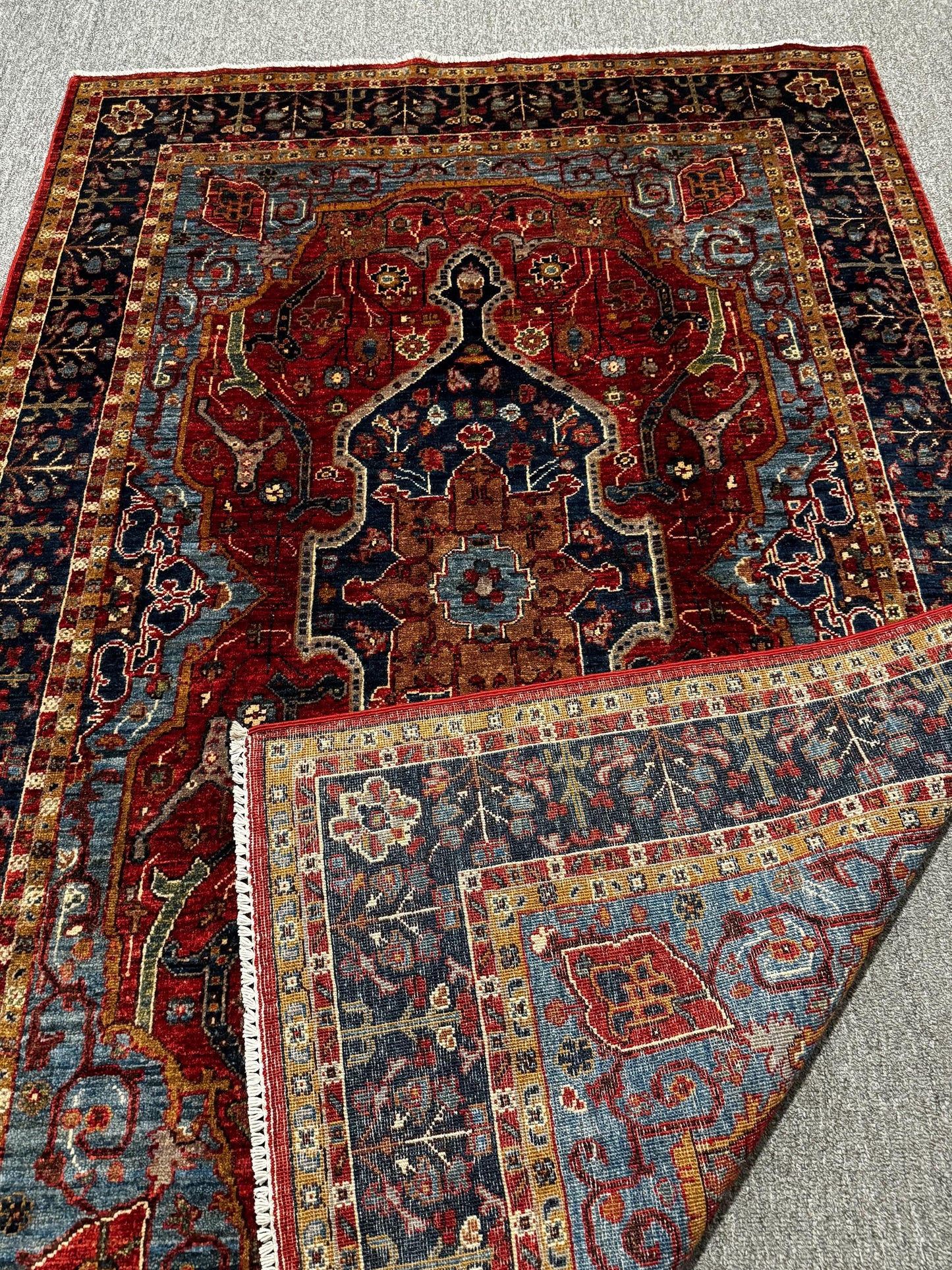 Handmade Persian Rug-Red and Blue Wool Carpet with Medallion Design,Large Handmade Area Rug,Traditional Oriental Wool Carpet,Oriental Rug.