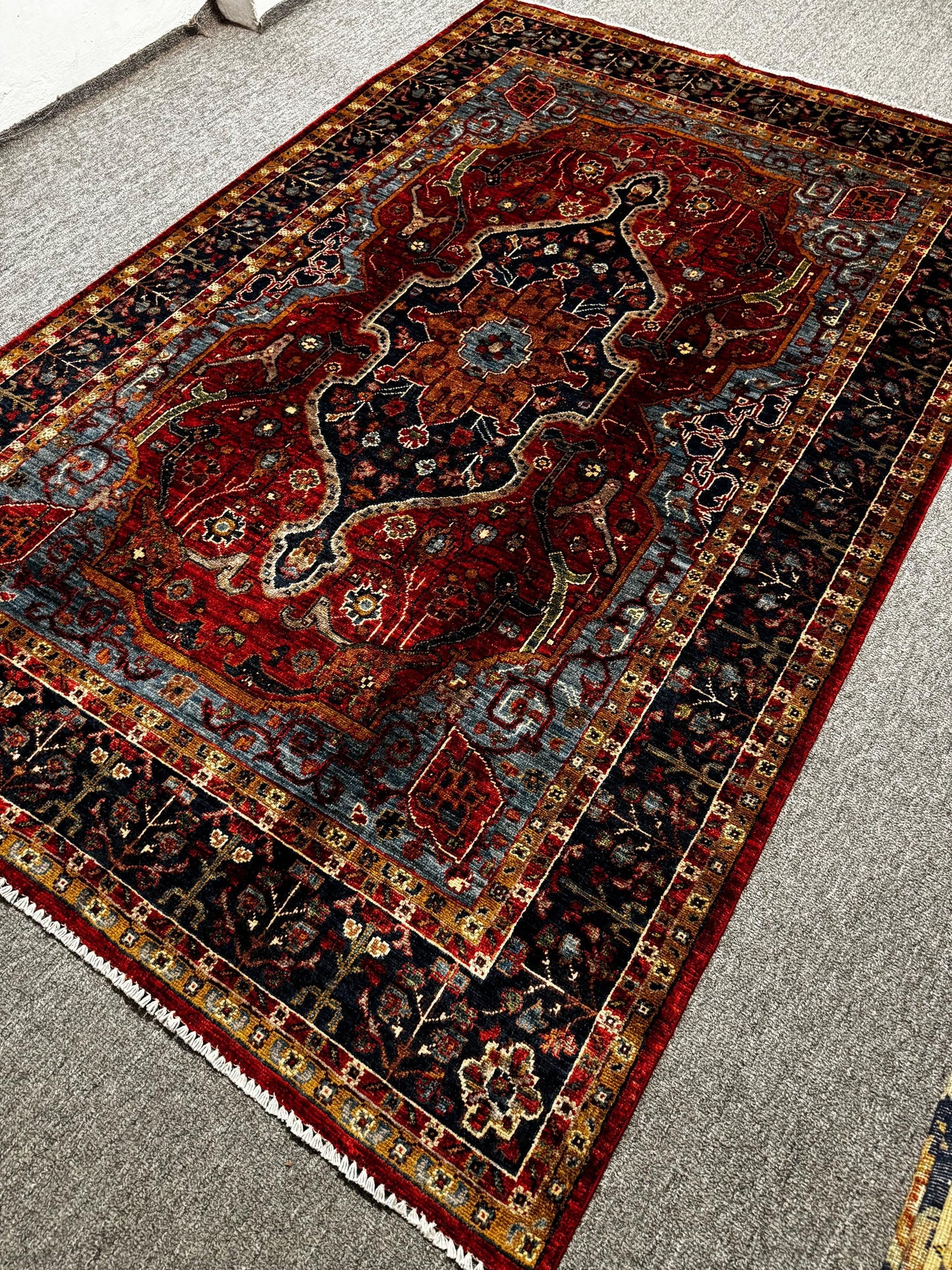 Handmade Persian Rug-Red and Blue Wool Carpet with Medallion Design,Large Handmade Area Rug,Traditional Oriental Wool Carpet,Oriental Rug.