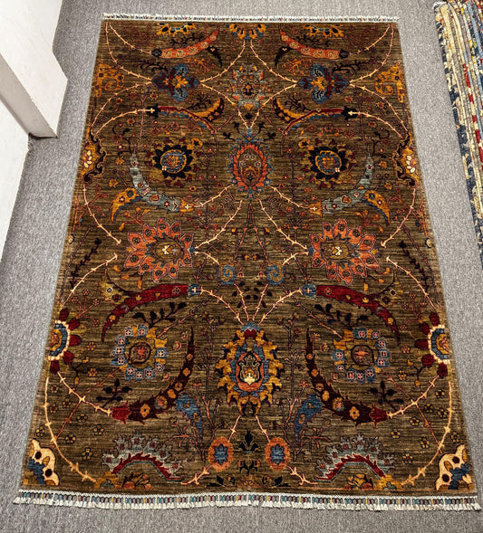 Handwoven Floral Wool Rug,Luxury Persian-Style Wool Rug,Turkmen Tribal Area Rug,Vintage Oriental Nomadic rug,Elegant Floral and Vine Pattern