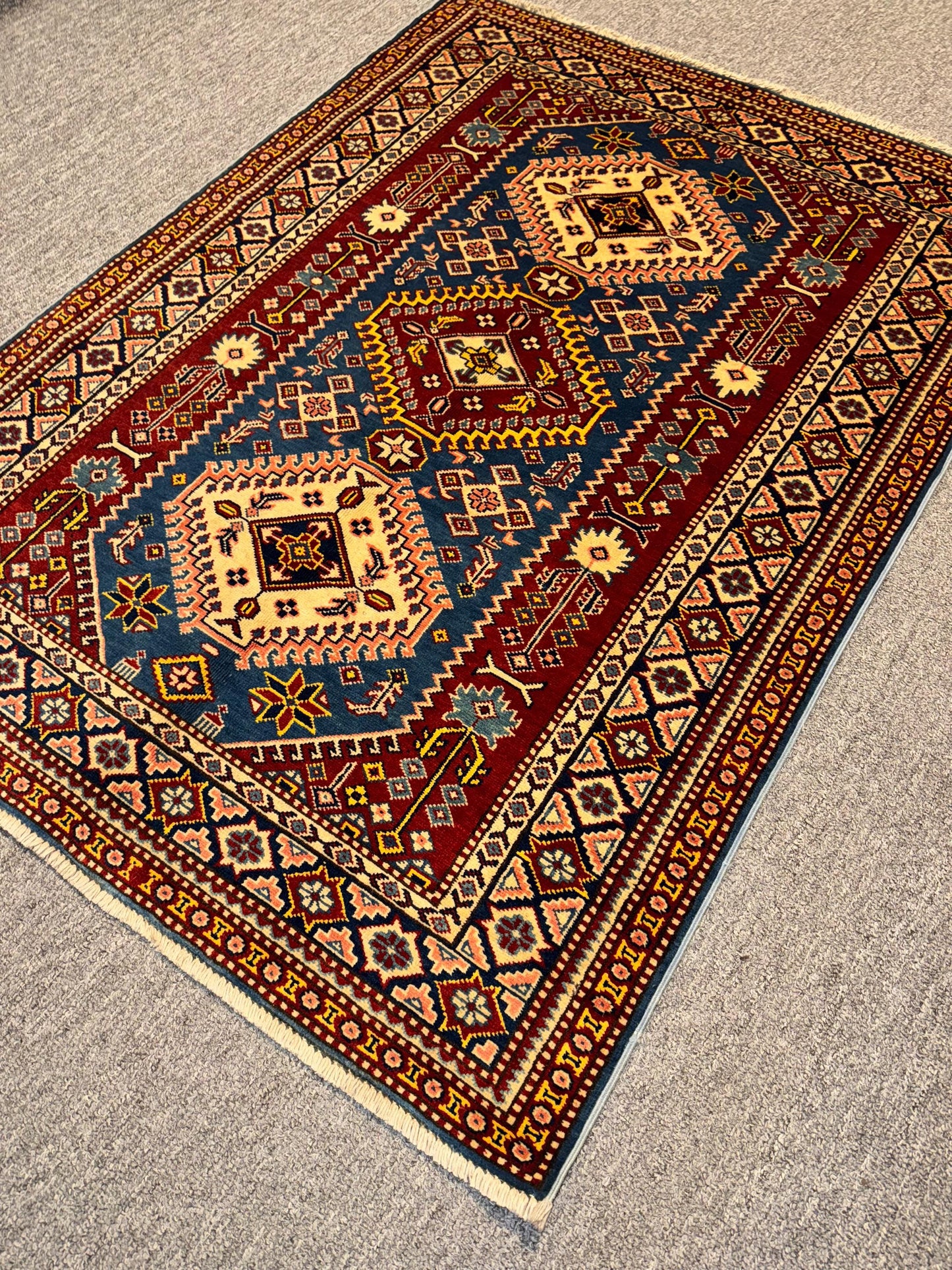 Turkish-Kazakh Oriental Brown Rug for Luxury living room or bedroom,Hand-Knotted Turkish Rug,Authentic Caucasian Design Area Rug,Veg dye Rug