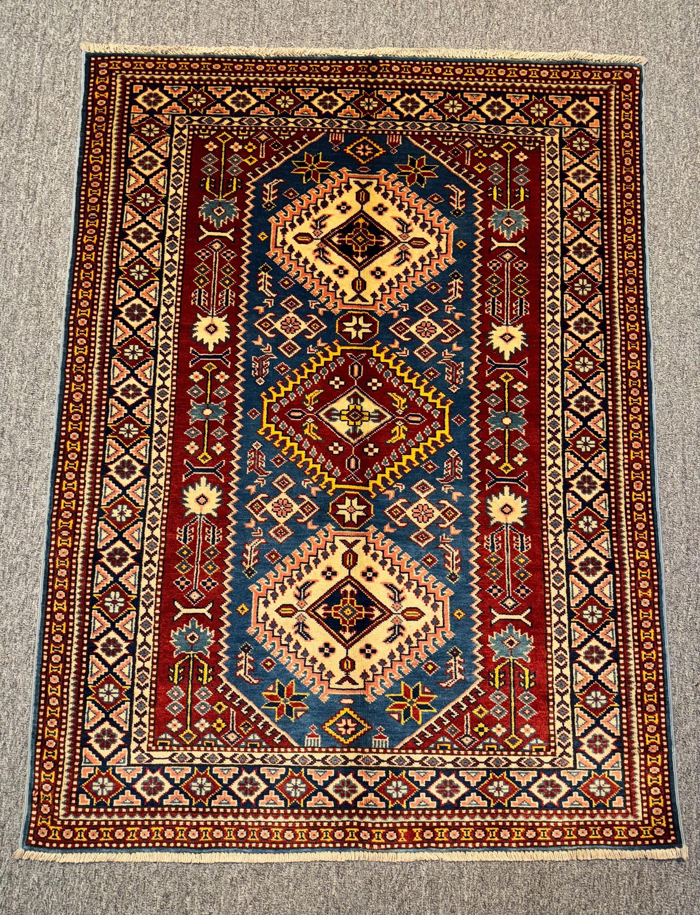 Turkish-Kazakh Oriental Brown Rug for Luxury living room or bedroom,Hand-Knotted Turkish Rug,Authentic Caucasian Design Area Rug,Veg dye Rug