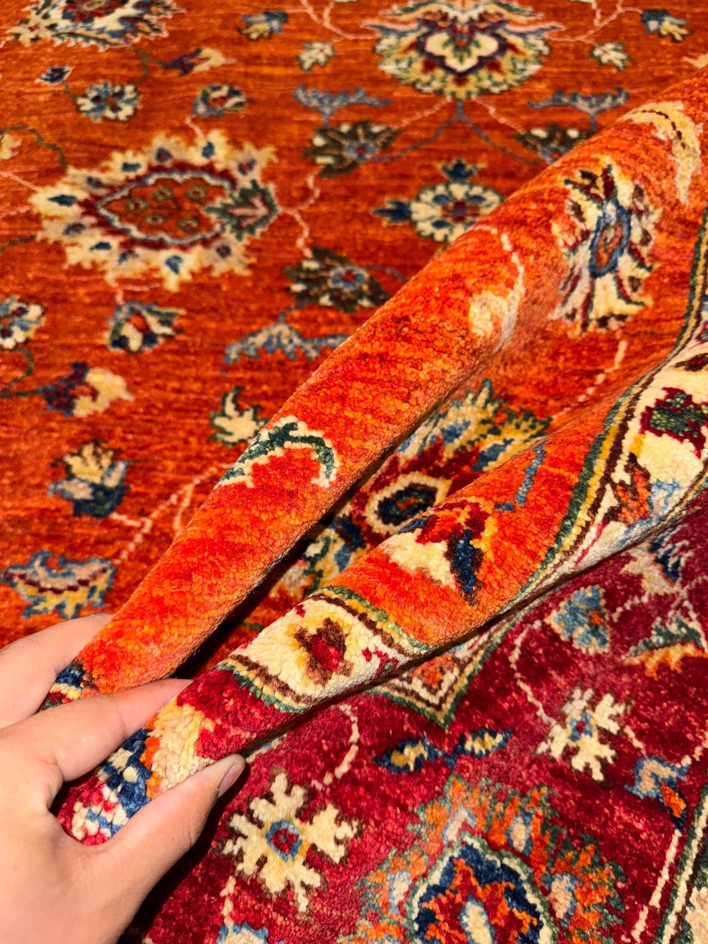 4x7 Handmade Orange Turkish Rug,Bohemian Afghan Orange Chobi Area Rug,Luxury Floral Rug,Orange Persian-Style Turkish Rug,House Warming gift.