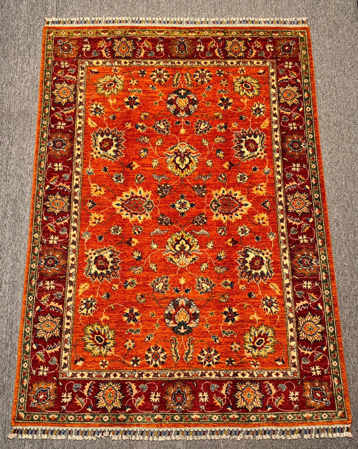 4x7 Handmade Orange Turkish Rug,Bohemian Afghan Orange Chobi Area Rug,Luxury Floral Rug,Orange Persian-Style Turkish Rug,House Warming gift.