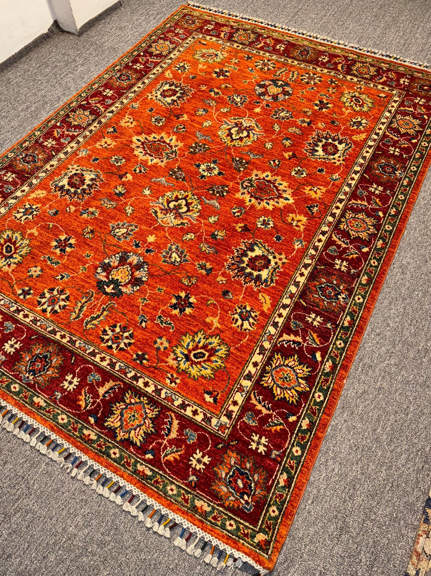 4x7 Handmade Orange Turkish Rug,Bohemian Afghan Orange Chobi Area Rug,Luxury Floral Rug,Orange Persian-Style Turkish Rug,House Warming gift.