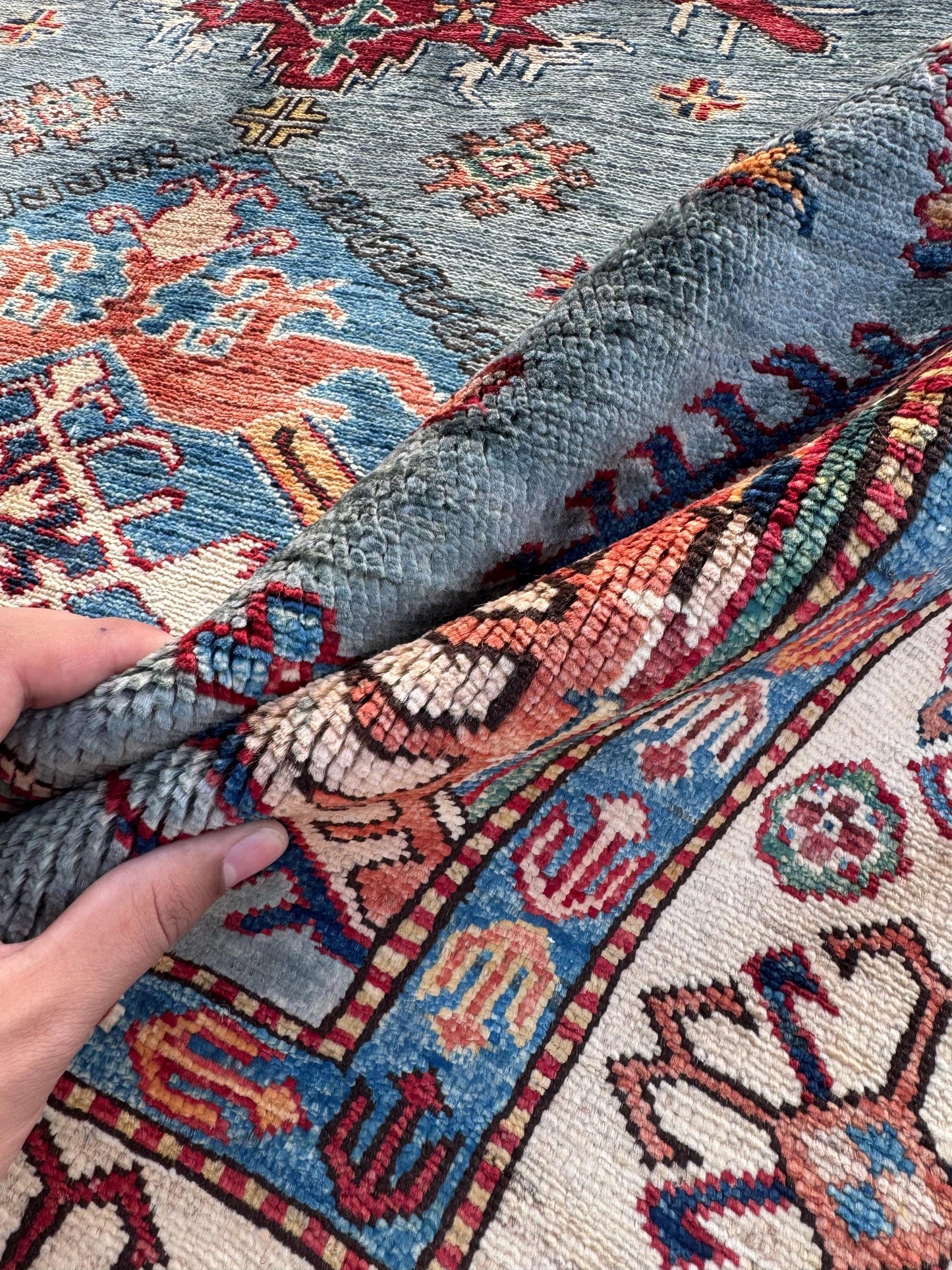 5x8 Authentic Turkish Handmade Rug,Blue and Red Oriental Carpet for Boho Home Decor,Unique Turkish Rug,Handmade One-of-a-kind Afghan Rug.