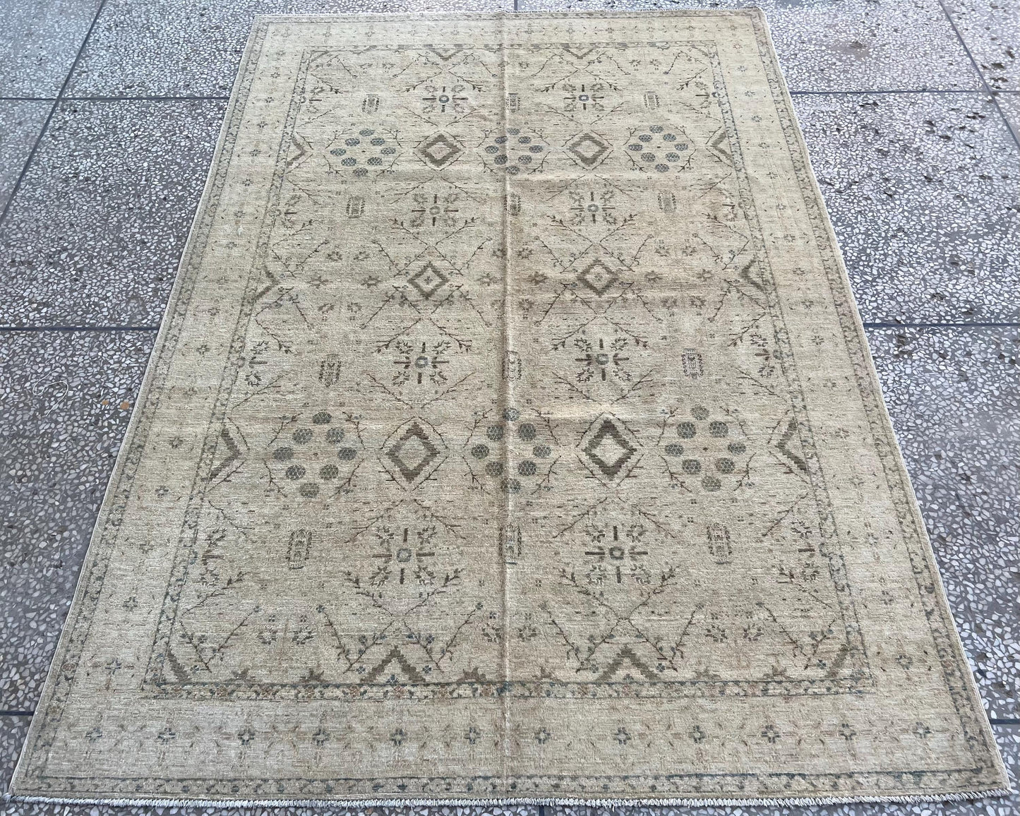 Turkish Hand-Knotted Oriental Rug-Neutral Tones Oushak Rug,One-of-a-Kind Handmade Area Rug-Beige Boho Decor,Large Handmade Neutral Rug