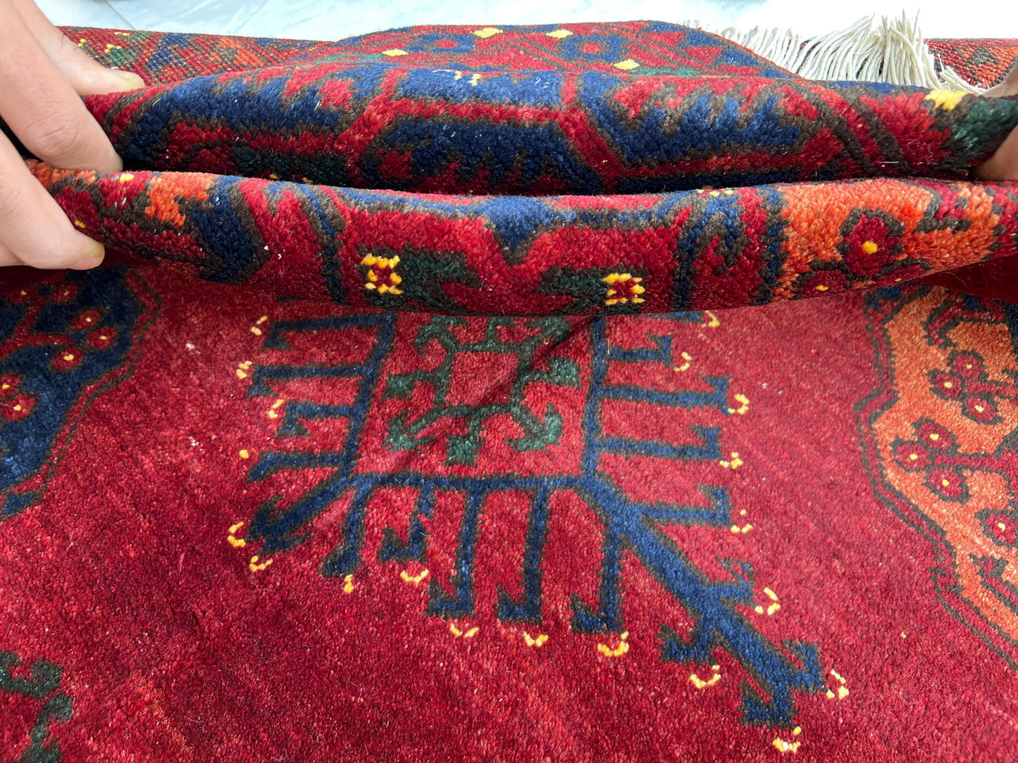 Vintage Red Turkish Rug-Handmade Wool Carpet with Tribal Geometric Patterns,Hand-Knotted Oriental Rug,Large 6x8 living room rug,Afghan rug.