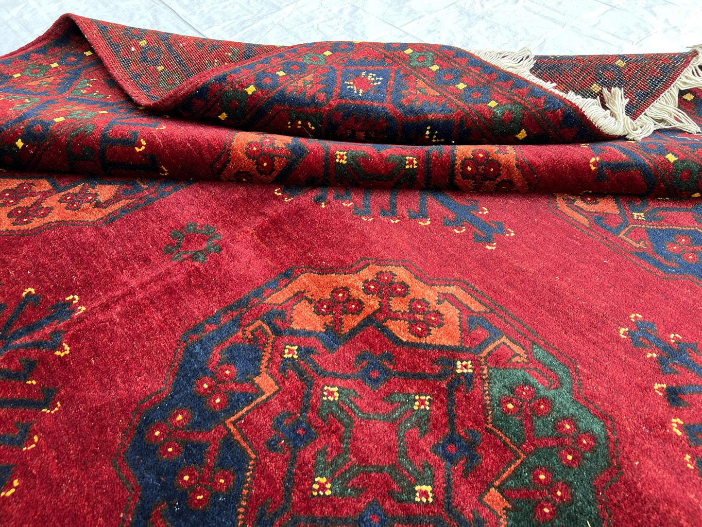 Vintage Red Turkish Rug-Handmade Wool Carpet with Tribal Geometric Patterns,Hand-Knotted Oriental Rug,Large 6x8 living room rug,Afghan rug.