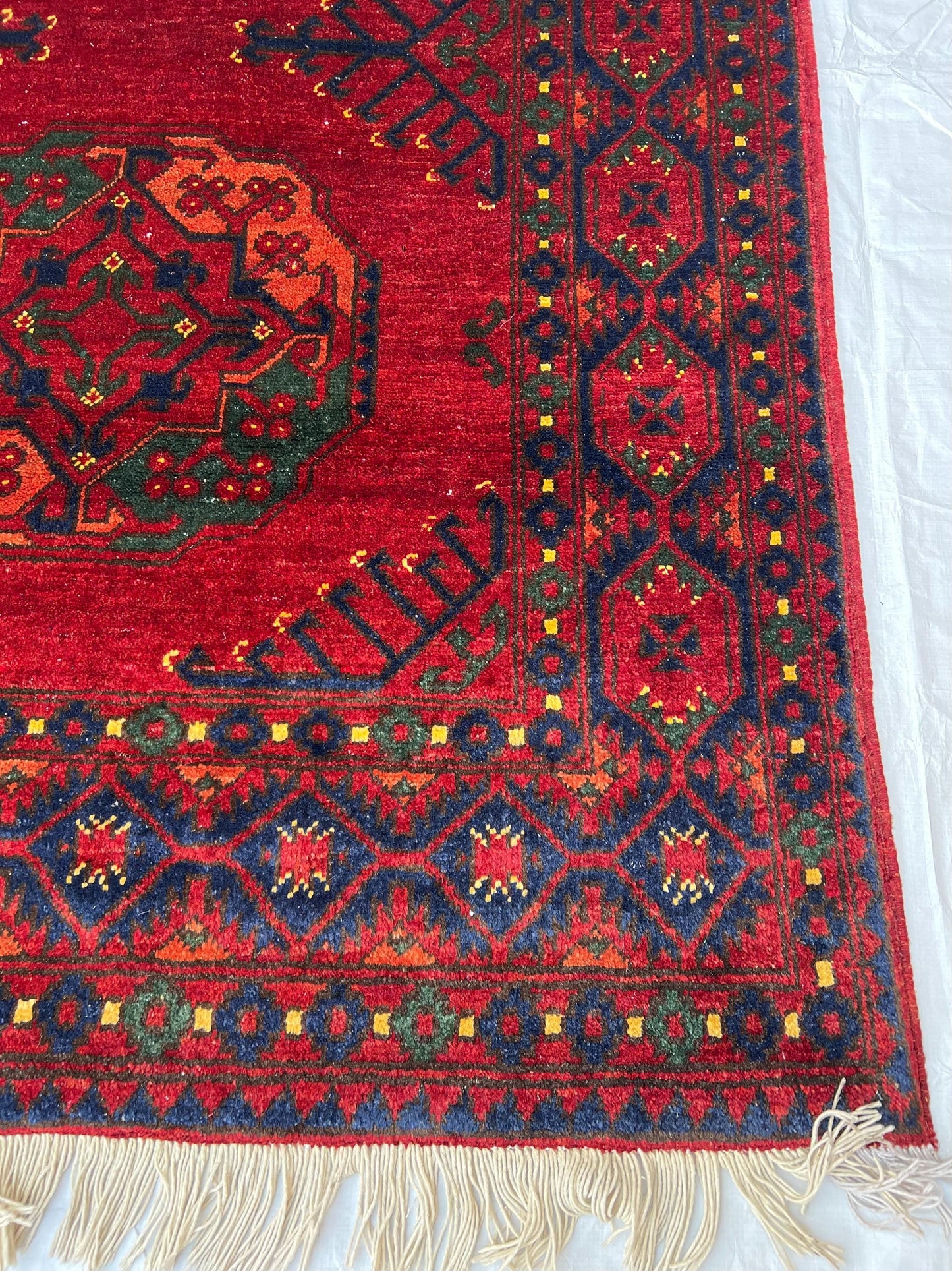 Vintage Red Turkish Rug-Handmade Wool Carpet with Tribal Geometric Patterns,Hand-Knotted Oriental Rug,Large 6x8 living room rug,Afghan rug.