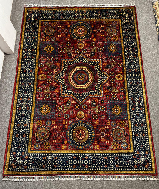 Hand-knotted Persian-Style Wool Rug,Vintage Geometric Oriental Carpet,Authentic Handmade Oriental Rug,Bohemian Turkish Area Rug.Red Area Rug