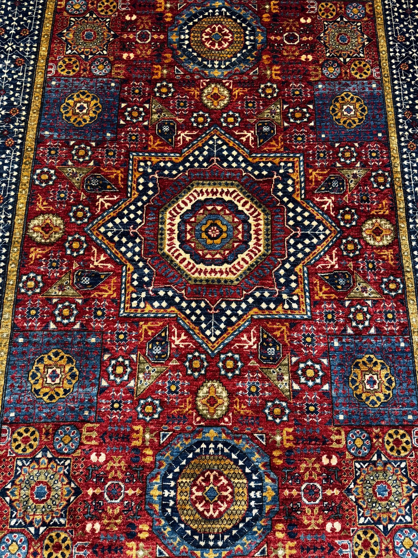 Hand-knotted Persian-Style Wool Rug,Vintage Geometric Oriental Carpet,Authentic Handmade Oriental Rug,Bohemian Turkish Area Rug.Red Area Rug