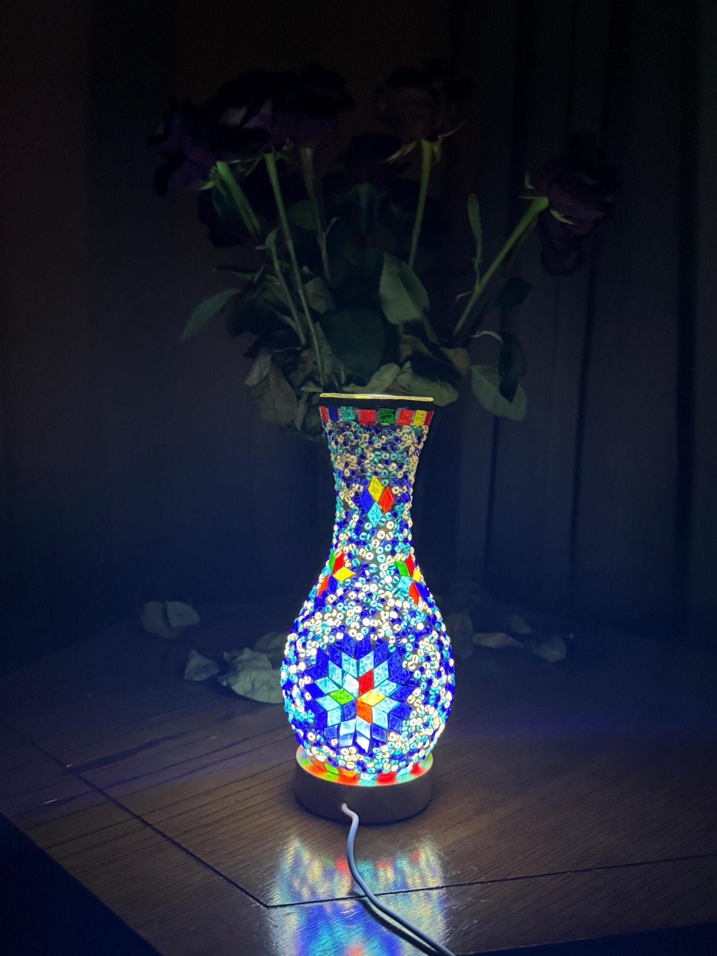 Turkish Mosaic Vase Lamp-Handmade Glass Table Light for Ambient Room Decor,Boho Turkish Table Lamp,Turkish Mosaic Vase Light,Bed side lamp