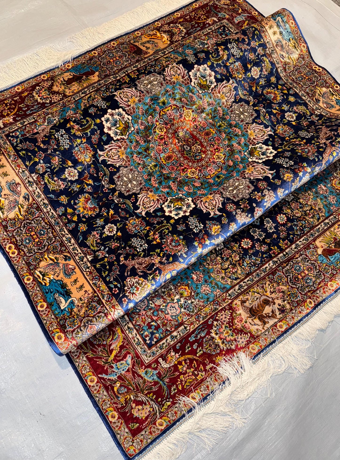 Authentic Silk Persian Rug | Intricate Floral Oriental Design | Luxury Area Carpet,Blue Floral Persian Rug,Intricate Floral Oriental Design.