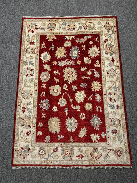 Handwoven Red Oriental Rug–Traditional Area Rug for Living Room & Bedroom,Traditional Wool Rug with Floral Patterns,Vintage-Style Floral Rug