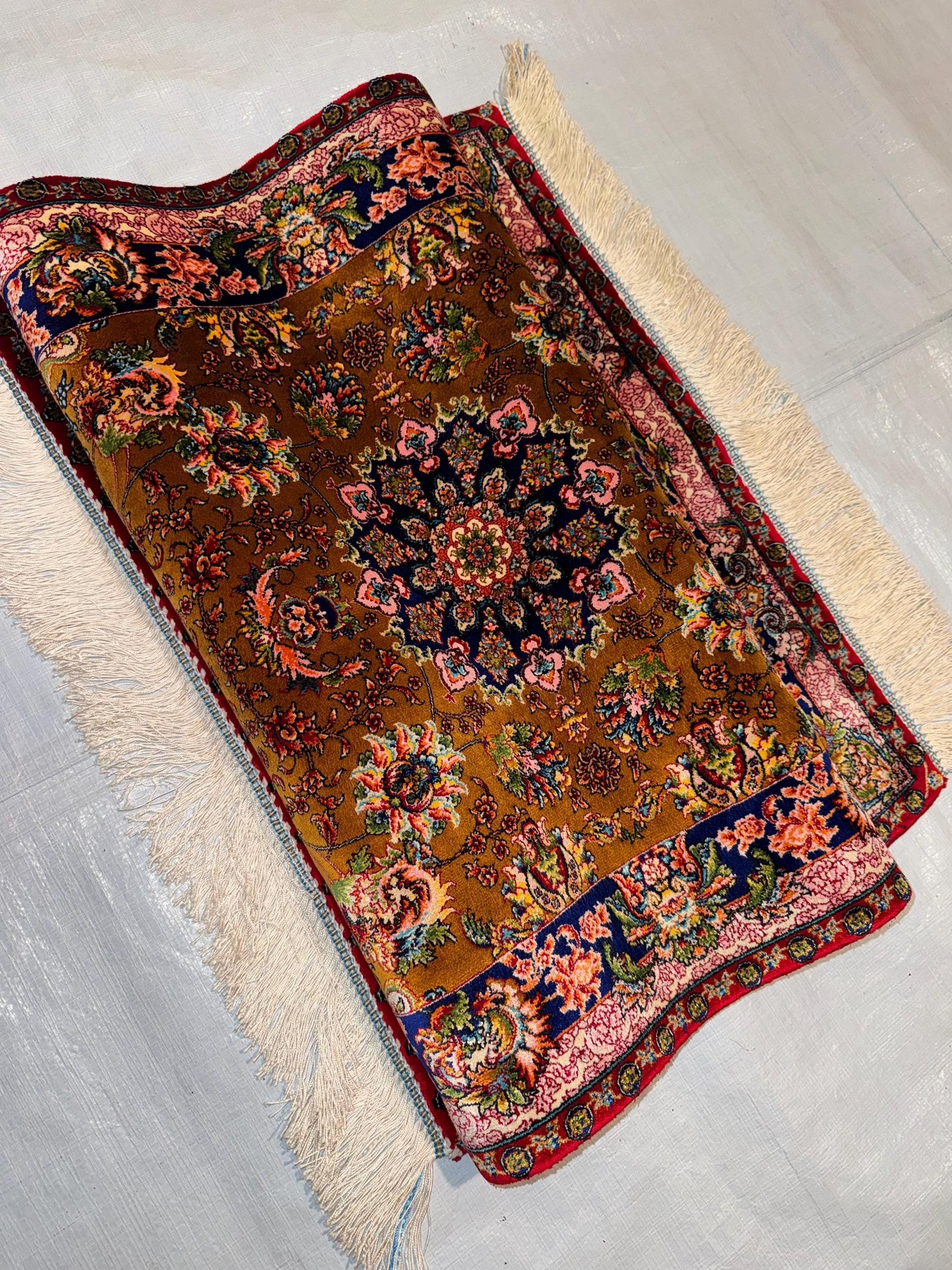 Small Silk Persian Rug |Wall Hanging Carpet | Luxury Oriental Decor,Bohemian Home Decor,Small Decorative Rug, Persian Floral Wall Tapestry.