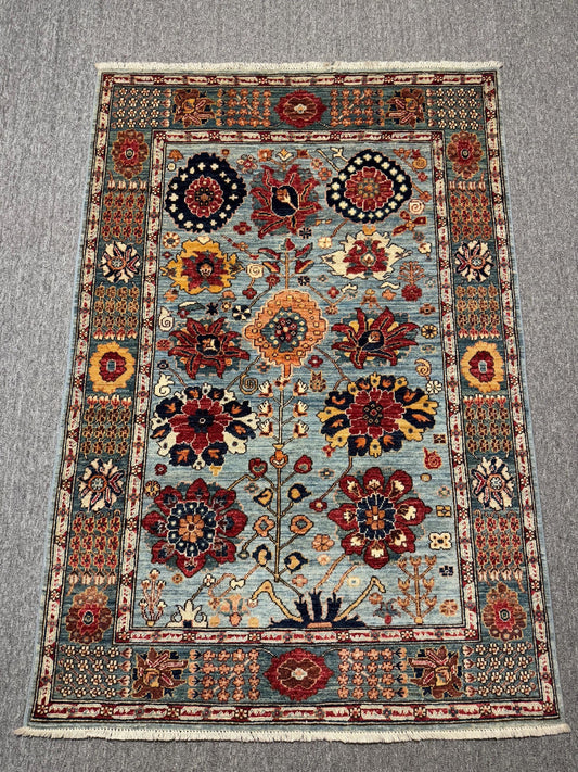 Handmade Turkish Area Rug,Vintage Blue and Red Area Rug,Bohemian Home Decor,Oriental Turkish Rug,Floral Rug for living room and bedroom.