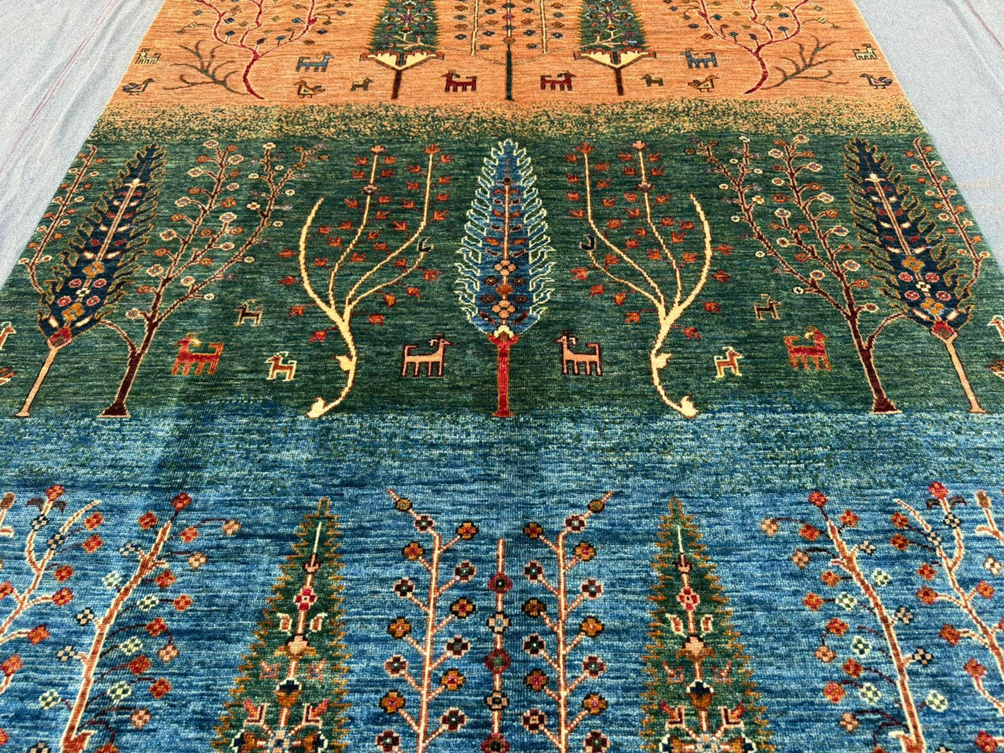 Handmade Tree of Life Rug,Gabbeh Wool Rug,Bohemian Area Rug,Gabbeh with Trees and Animal Motifs,Bedroom rug,Luxury Tree of Life Persian Rug.