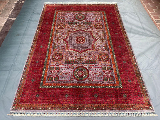 5x8 Red Mamluk Rug,Turkish oriental mamluk rug,Luxury Mamluk Style Rug,One of kind mamluk rug,Turkish 5x8 mamluk rug,Living room rug.