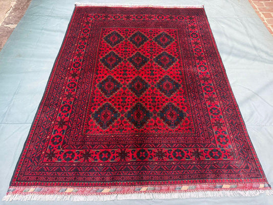 Handmade Kalisa Rug| Red Tribal Wool Rug | Traditional Afghan Area Rug,Kalisa Wool Rug ,Bukhara Area rug,5x7 Red area rug for living room