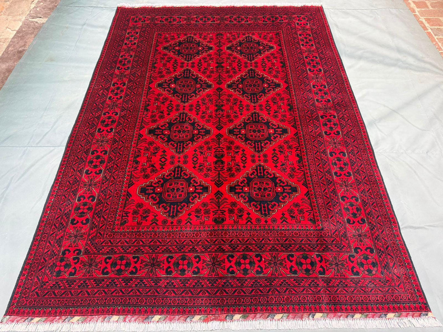 Handmade Red Kalisa Pattern Wool Rug| Red Afghan Rug with Geometric Patterns| Boho Area Rug, | Handwoven Wool rug | Vibrant Red Tribal Decor