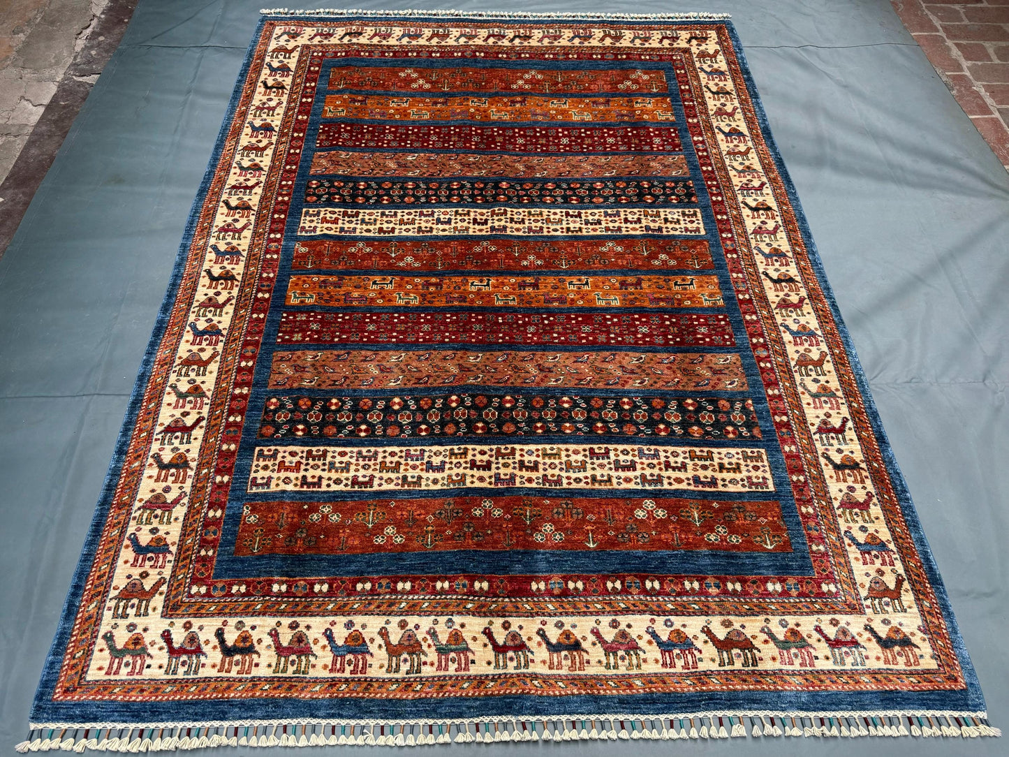 Handmade Animal Motif Wool Rug | Persian Tribal Carpet | Bohemian Area Rug,Animal and Tribal Pattern Rug,Camel motif Rug for living room.