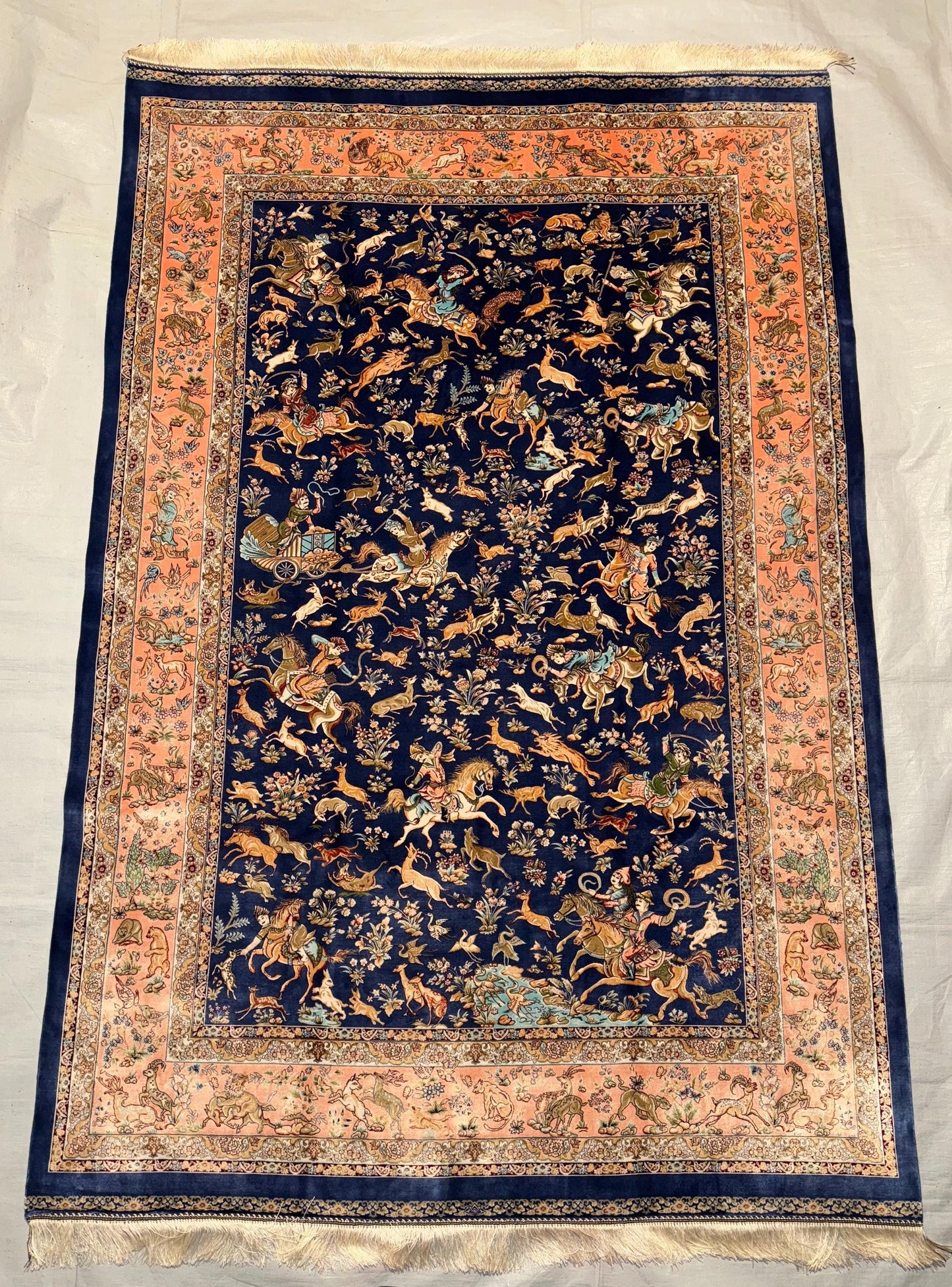 Persian  Silk Rug | Persian Hunting Scene Carpet | Luxury Home Decor,Artisan Silk Rug,Persian Hunting Scene Rug,Persian Silk Hunting Rug.