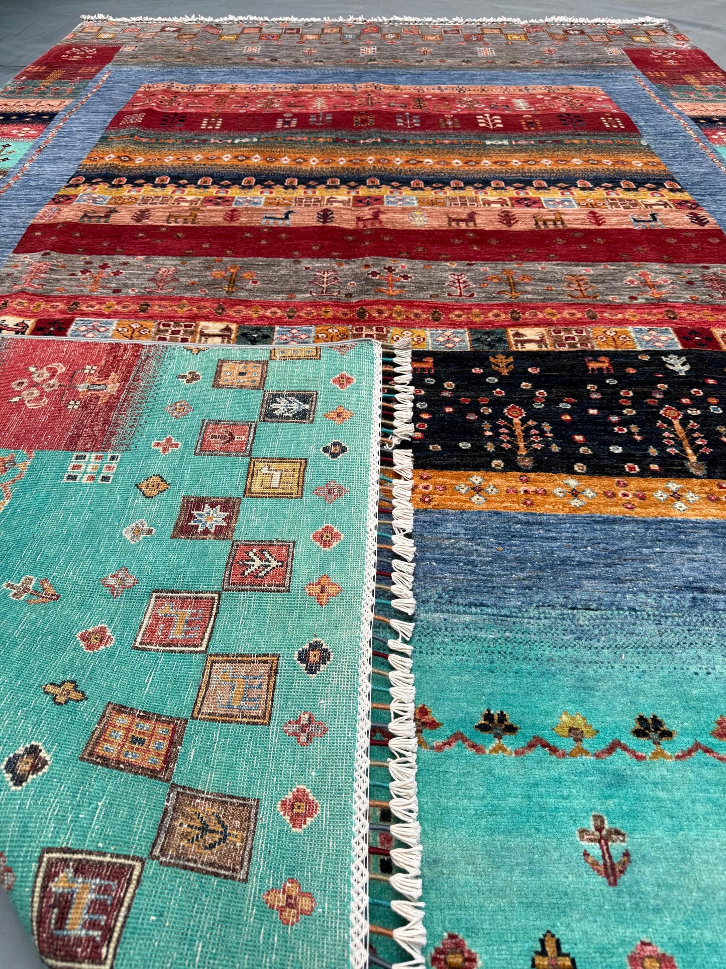 Handmade Gabbeh Wool Rug - Vibrant Boho Area Carpet for Living Room,Colorful Gabbeh Persian Rug,Large Handmade Gabbeh Rug,Modern Boho rug.