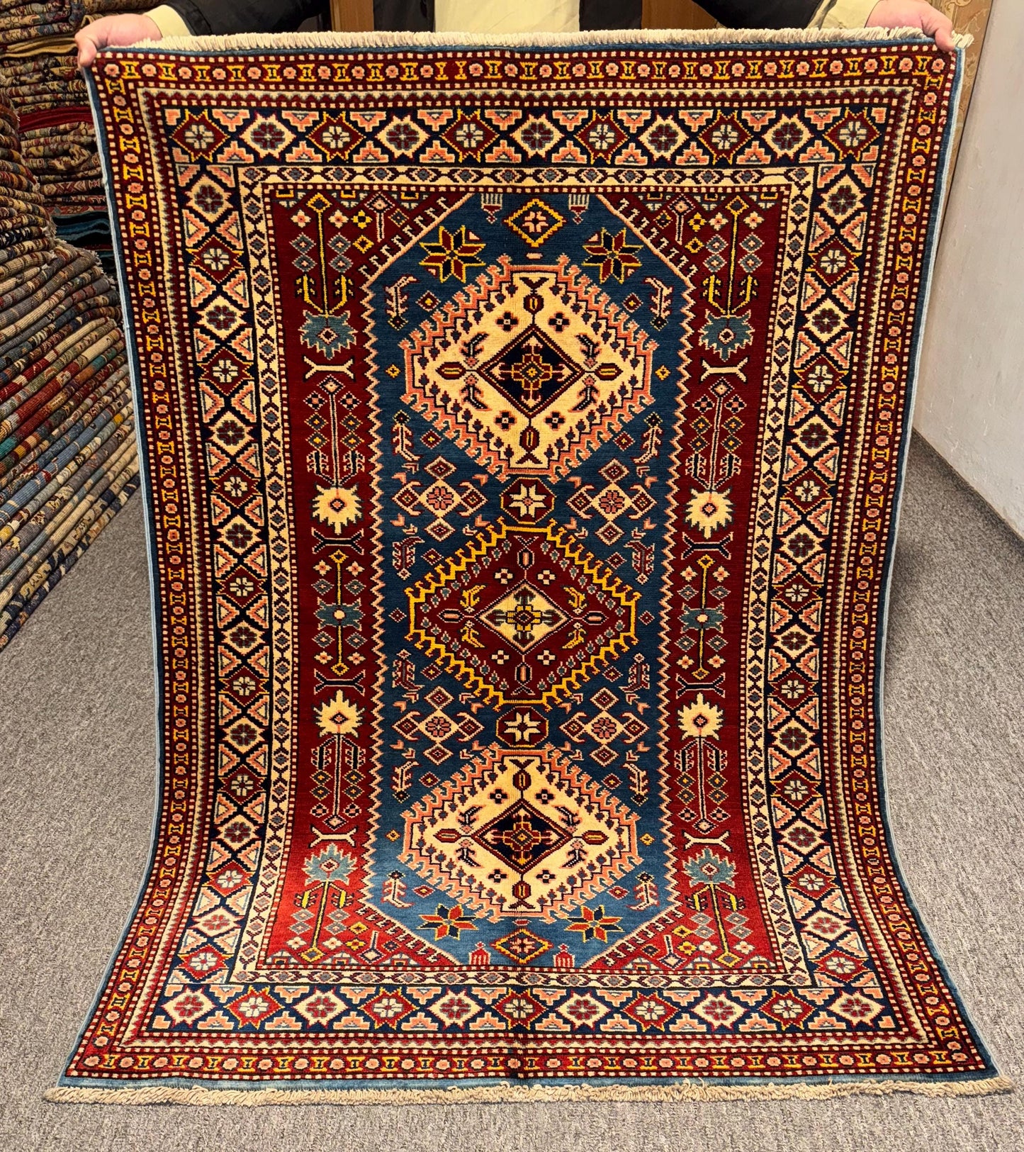 Turkish-Kazakh Oriental Brown Rug for Luxury living room or bedroom,Hand-Knotted Turkish Rug,Authentic Caucasian Design Area Rug,Veg dye Rug