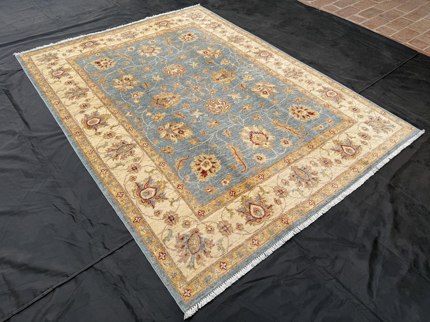 Handmade Ziegler Chobi Rug - Traditional Afghan Wool Carpet 5x7,Elegant Ziegler Chobi Rug - Handmade Traditional Blue Wool Carpet.