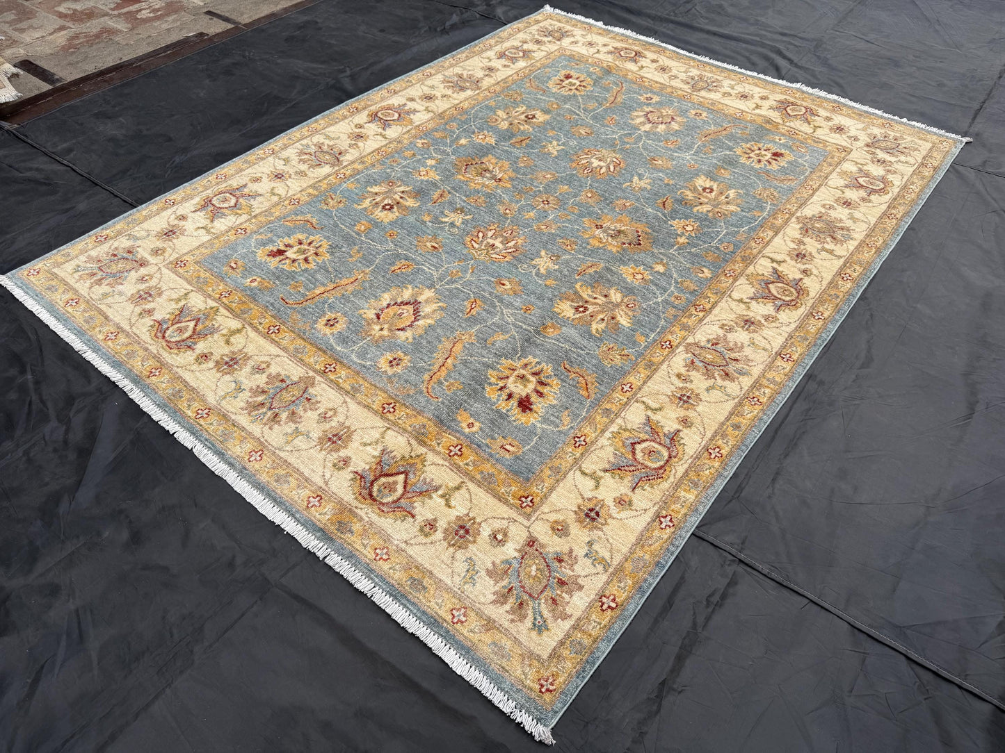 Handmade Ziegler Chobi Rug - Traditional Afghan Wool Carpet 5x7,Elegant Ziegler Chobi Rug - Handmade Traditional Blue Wool Carpet.