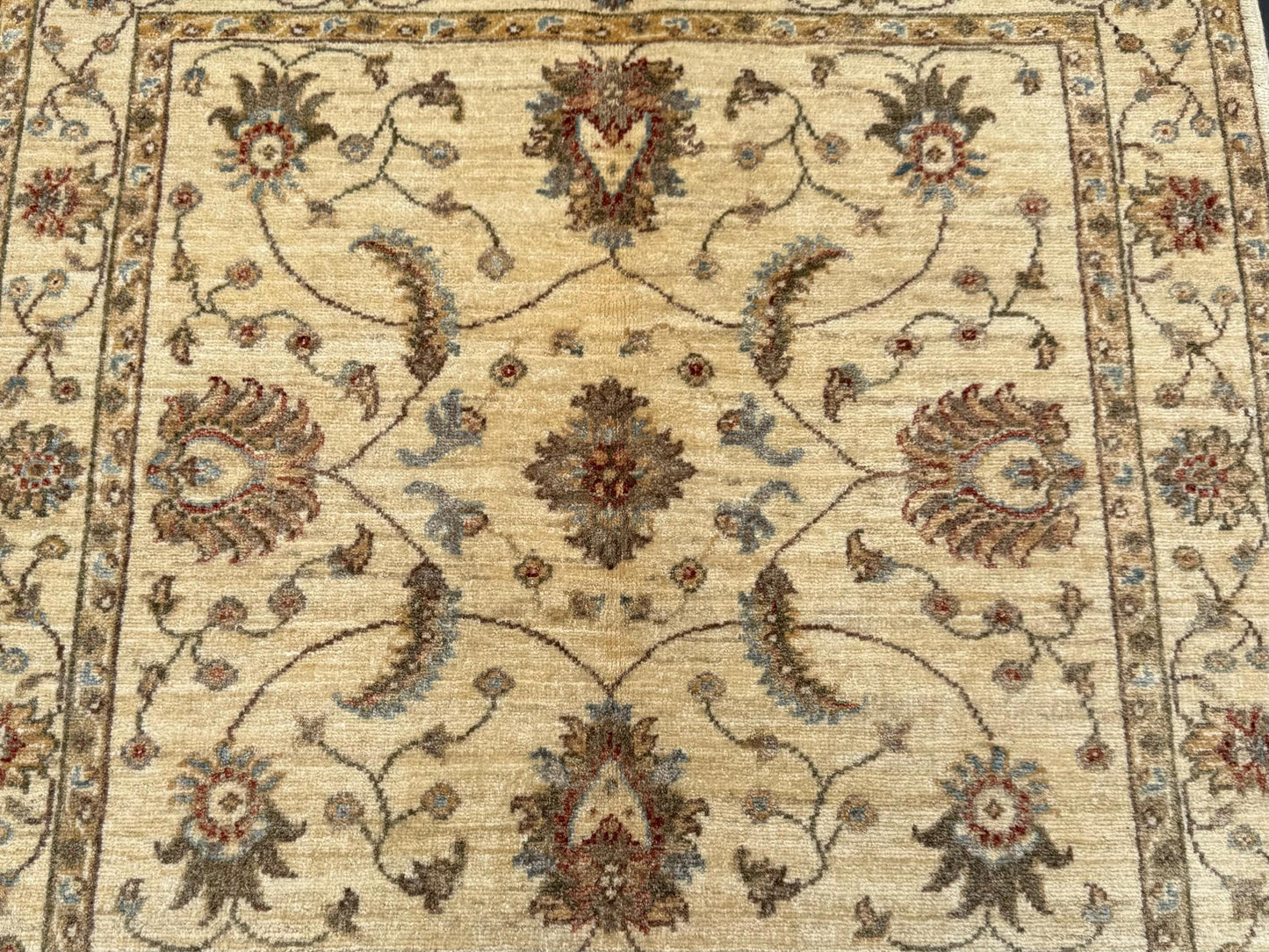 Handmade Floral Wool Rug – Elegant Square Rug for Living Room or Bedroom,Beige and Brown Hand-Knotted Area Rug,Classic Handmade Square Rug.