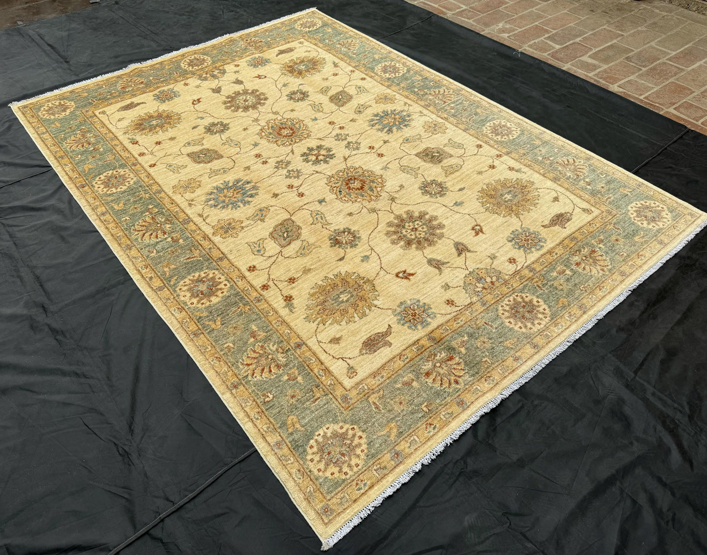 6x8 Handmade Chobi Rug-Beige and Green Wool Carpet with Floral Design,Traditional 6x8 Handwoven Chobi Rug,Large Beige and Green Chobi Rug