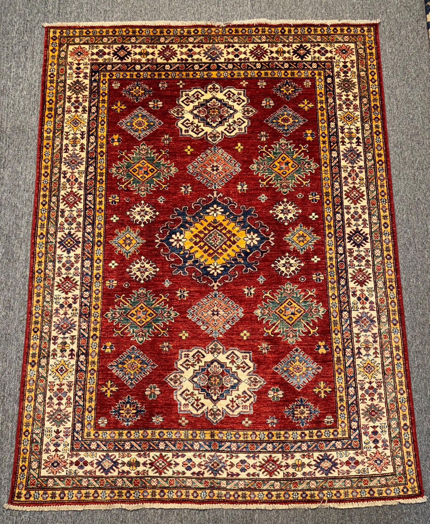 4x7 Handwoven Turkish-Kazakh Rug,Authentic Red Oriental Carpet,Turkman Tribal Design,One of a kind Rug,Rug for living room,Rug for Bedroom.