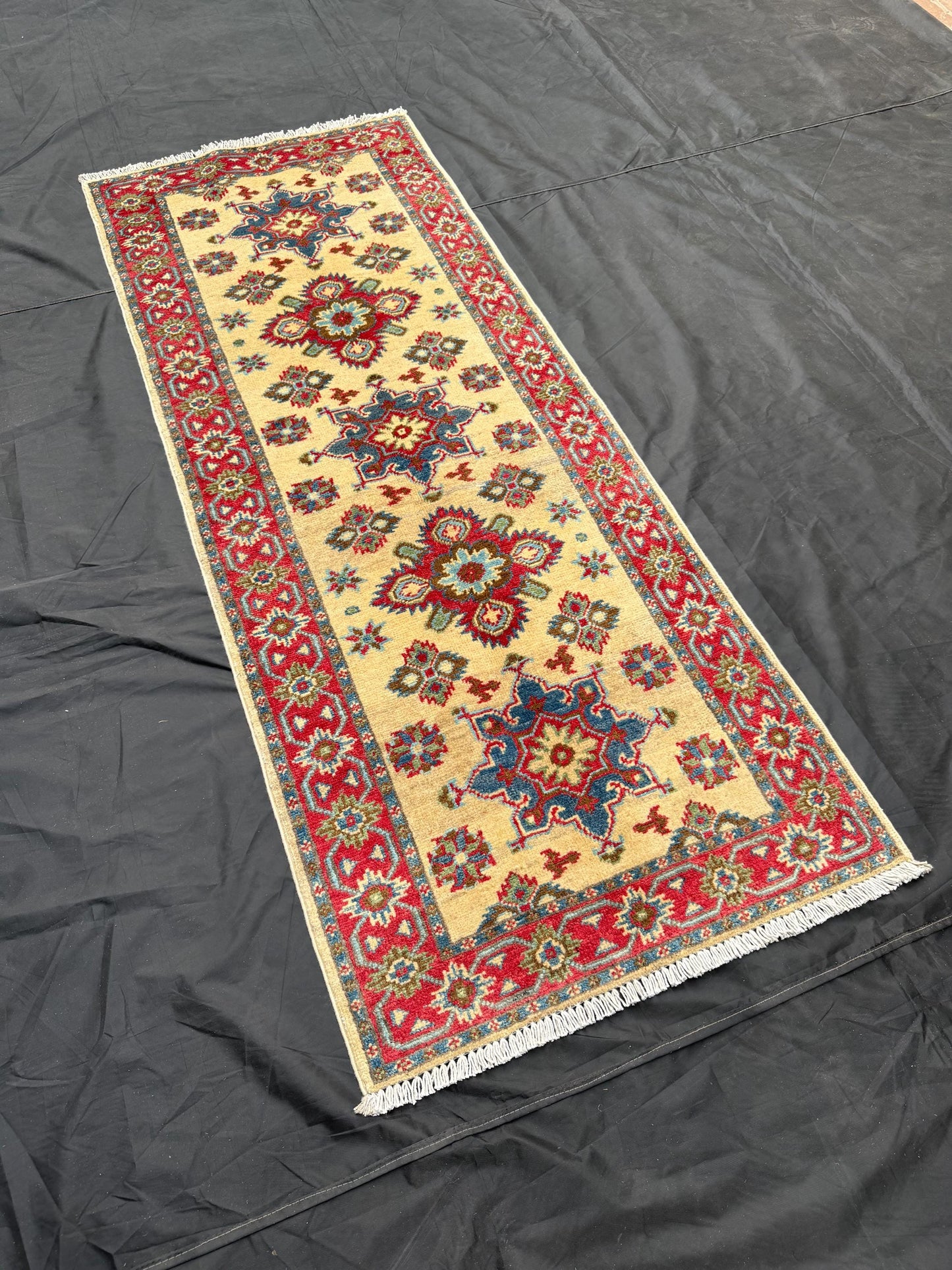 Handmade Turkish Runner Rug – Traditional Wool Carpet with Floral Motifs,Red and Beige Hallway Runner – Hand-Knotted Turkish Wool Rug