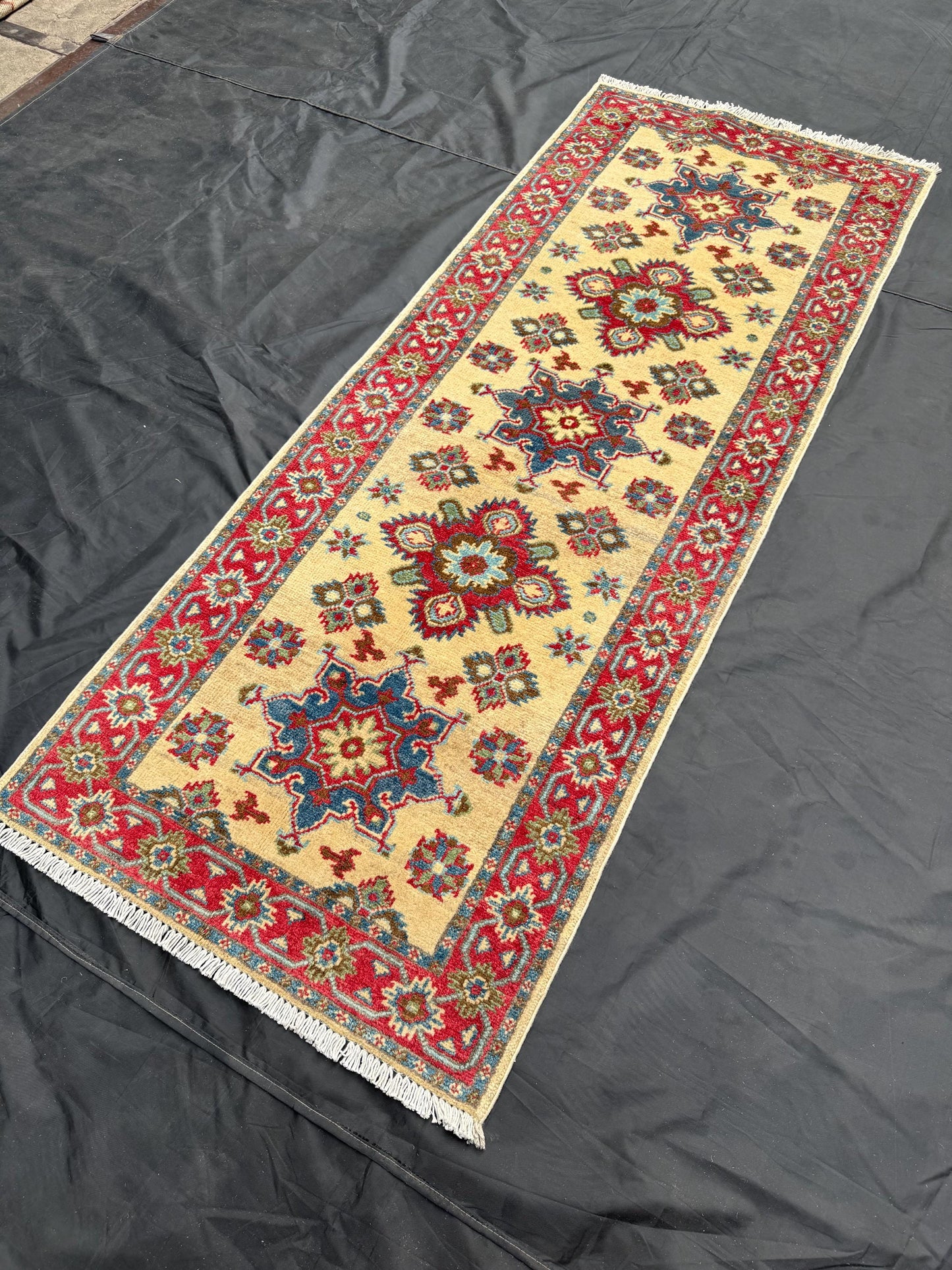 Handmade Turkish Runner Rug – Traditional Wool Carpet with Floral Motifs,Red and Beige Hallway Runner – Hand-Knotted Turkish Wool Rug