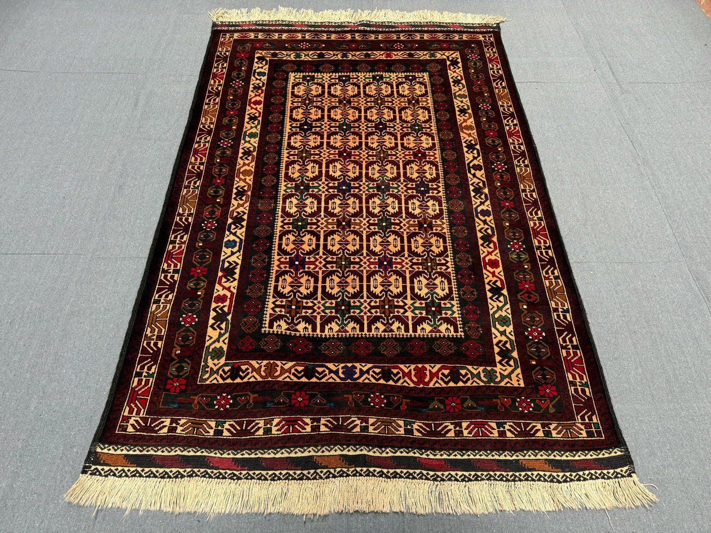 Baluch Design Authentic Turkish Wool Rug – Vintage Style Carpet with Geometric Designs,Turkish Rug– Handwoven Wool Rug with Ethnic Patterns